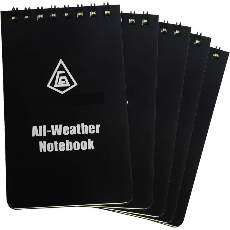 Waterproof Notebook All Weather Shower Pocket Tactical Notepad with Cover Steno Pad Memo Book(black 5pcs)